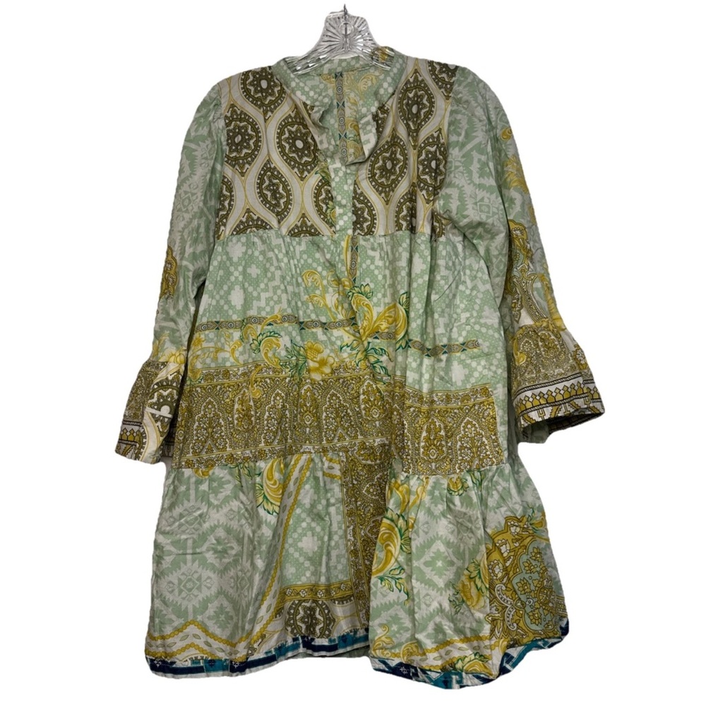 Bohemian Style Women’s M Tiered Mini Dress Tunic Paisley Floral Handmade Unique - Picture 2 of 11